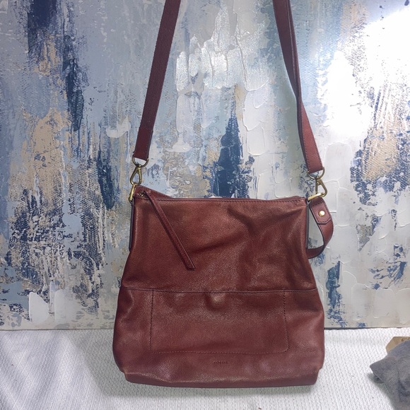 Genuine Fossil Amelia Brandy Colored Leather HOBO 2 way bag Crossbody Bag - Picture 5 of 17